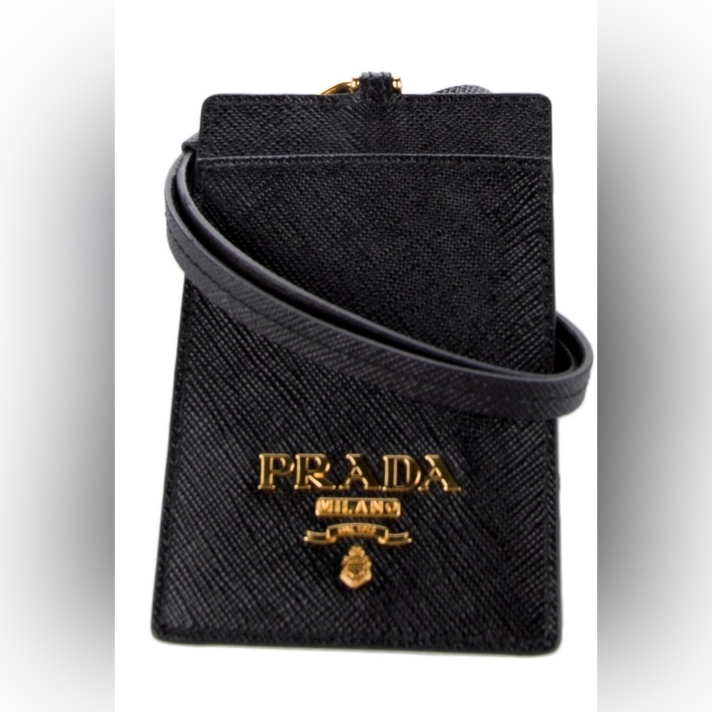 Prada Black Saffiano Lanyard card Case.